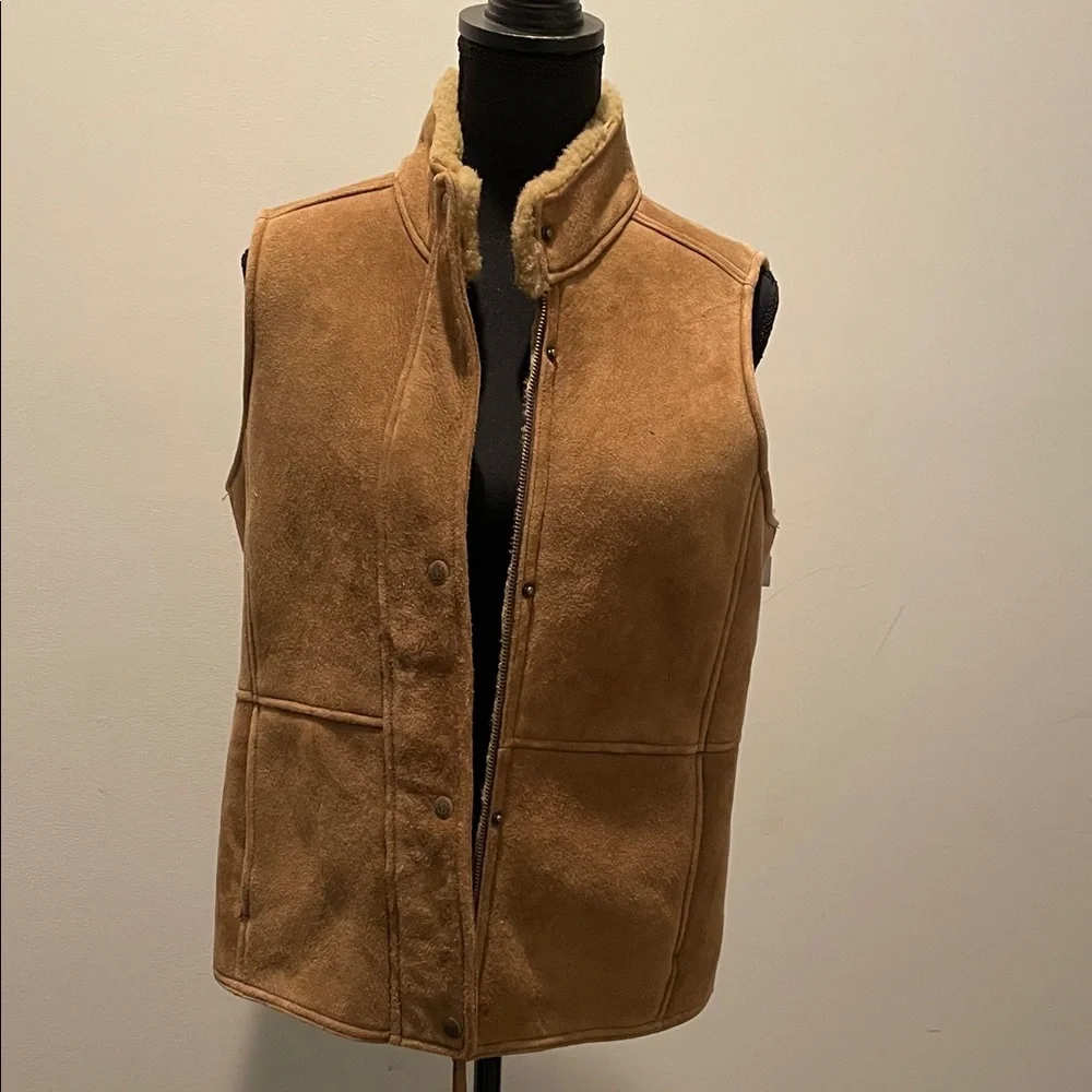 The Territory Ahead Vest Women Size M Tan Genuine Leather Zipper Snaps Cabincore - Picture 3 of 16